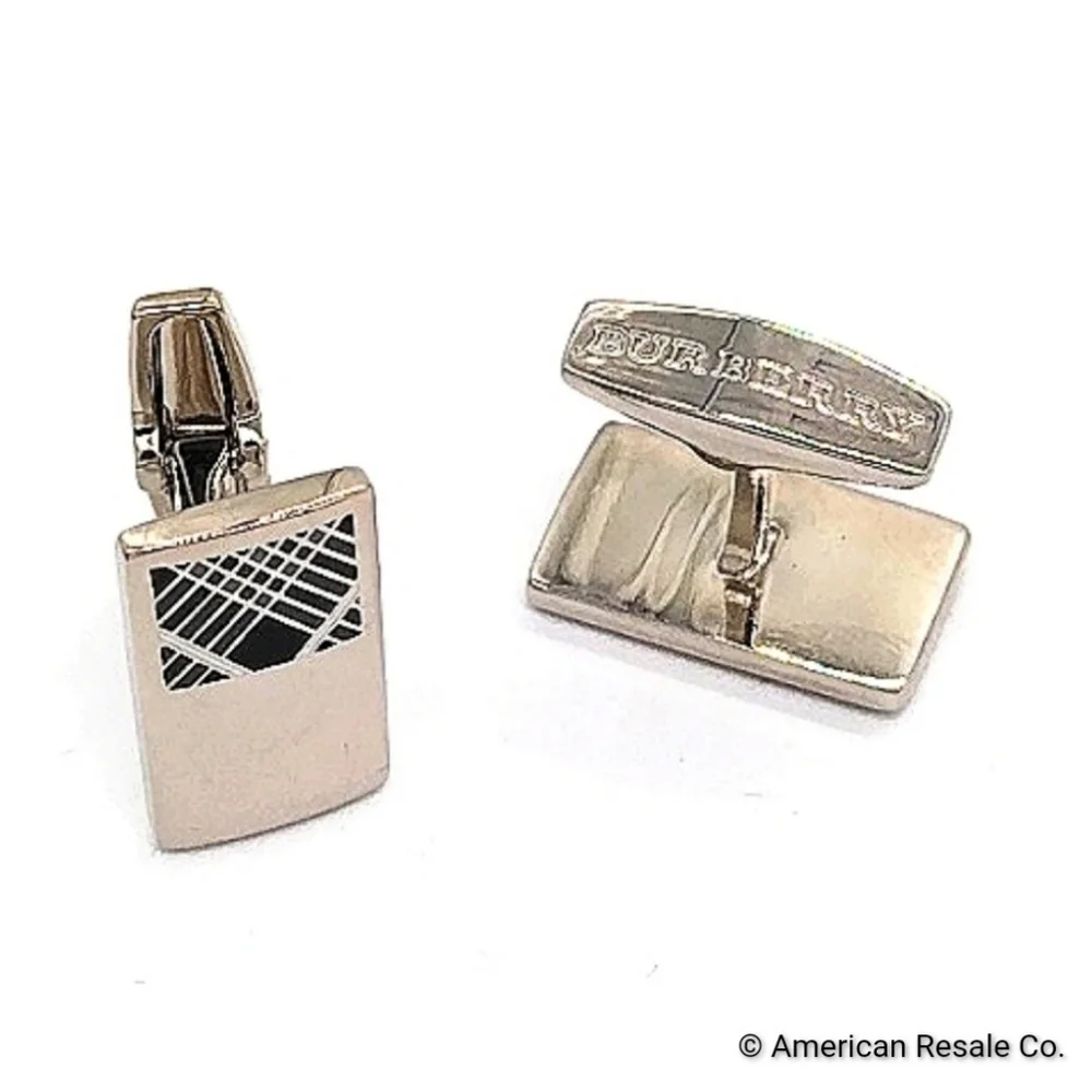 SALE! Vintage Burberry Nova Check Silver Signed Cufflinks